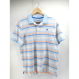 IZOD Advantage Performance Striped Blue White Polo Shirt Mens Size Large Stretch